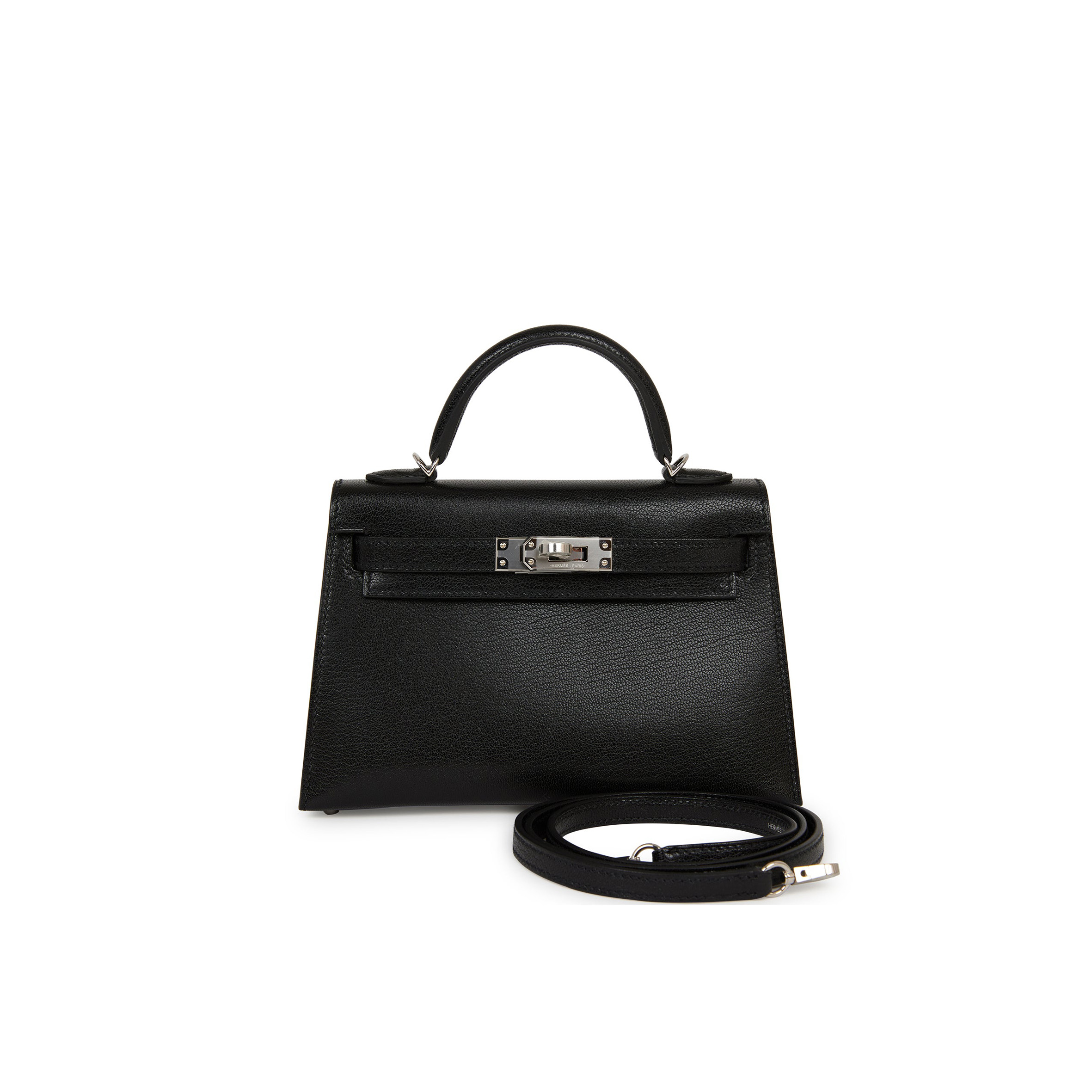 HERMÈS MASTER KELLY SELLIER 20 BLACK CHEVRE CHAMKILA PALLADIUM HARDWARE 2963547 (20*11*6cm)